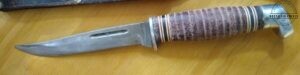 Vintage Solingen Trailing point 8.5″ Fixed Blade Hunting Knife, with original leather sheath..[Used – Very Good Cond.] Collectible Knives cutlery