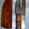 Handmade Damascus Pattern 8" Fixed-Blade Clip-Point knife with false edge, and leather Belt Sheath[New/Unused]. - Image 3