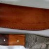 Handmade Damascus Pattern 8" Fixed-Blade Clip-Point knife with false edge, and leather Belt Sheath[New/Unused].