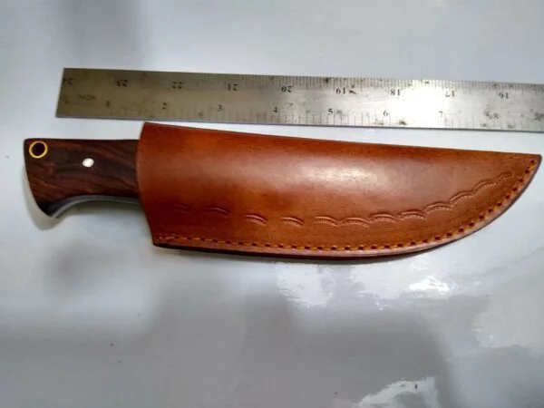 Handmade Damascus Pattern 8″ Fixed-Blade Clip-Point knife with false edge, and leather Belt Sheath[New/Unused]. Custom/Handmade