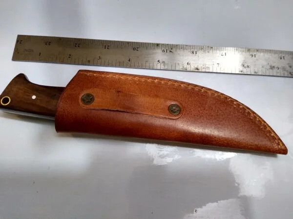 Handmade Damascus Pattern 8″ Fixed-Blade Clip-Point knife with false edge, and leather Belt Sheath[New/Unused]. Custom/Handmade