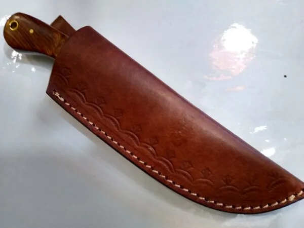 Custom Hand-forged 8″ Damascus Wharncliffe Knife, and Leather Belt Sheath. Custom/Handmade cutlery