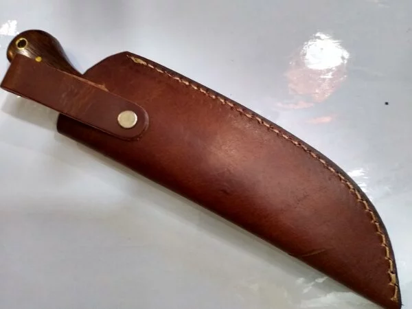 Custom Hand-forged 8″ Damascus Wharncliffe Knife, and Leather Belt Sheath. Custom/Handmade cutlery
