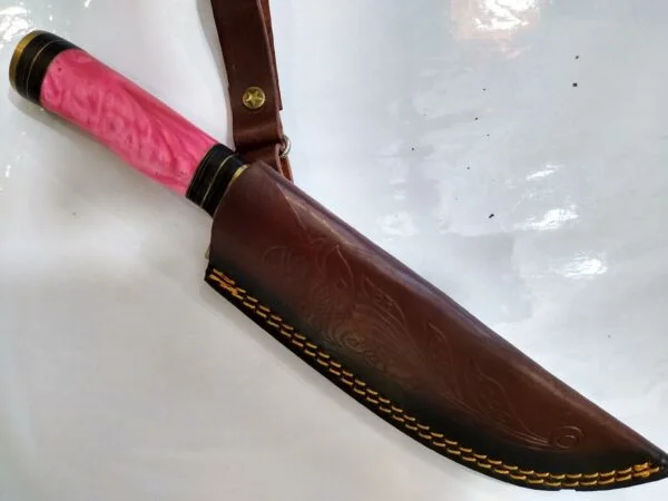 Handmade Damascus Pattern 8″ Fixed-Blade Clip-Point knife, with Belt Sheath[New – Unused]. Collectible Knives cutlery