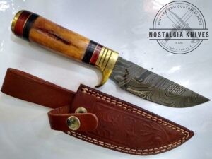 Handmade Damascus Pattern 10" Fixed-Blade Straight-Back Knife, with Belt Sheath[Unused - Pristine Cond.]