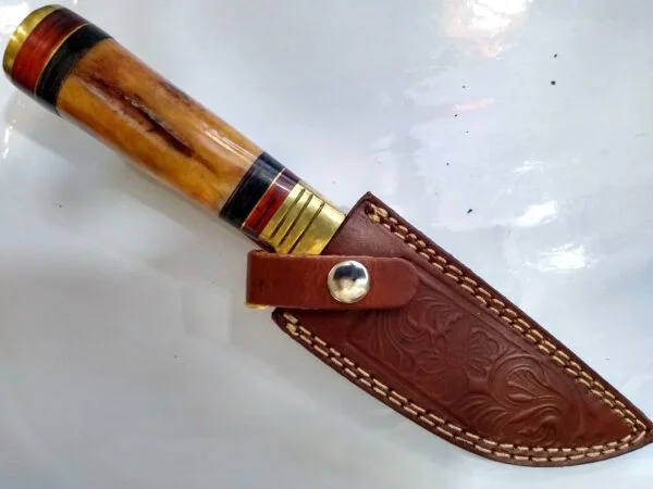 Handmade Damascus Pattern 10″ Fixed-Blade Straight-Back Knife, with Belt Sheath[Unused – Pristine Cond.] Custom/Handmade cutlery