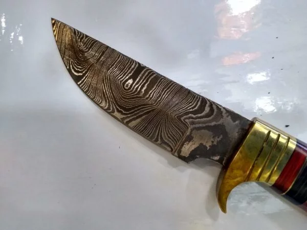 Handmade Damascus Pattern 10″ Fixed-Blade Straight-Back Knife, with Belt Sheath[Unused – Pristine Cond.] Custom/Handmade cutlery