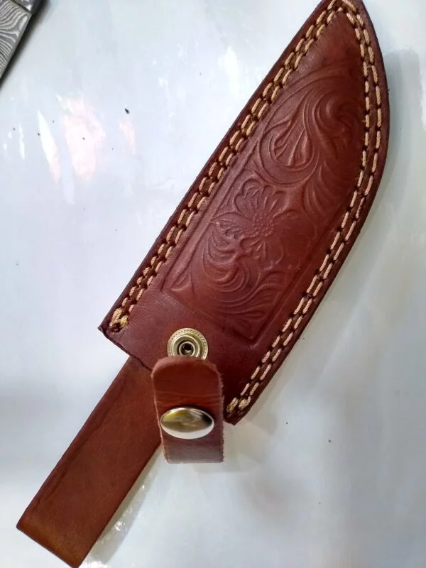 Handmade Damascus Pattern 10″ Fixed-Blade Straight-Back Knife, with Belt Sheath[Unused – Pristine Cond.] Custom/Handmade cutlery