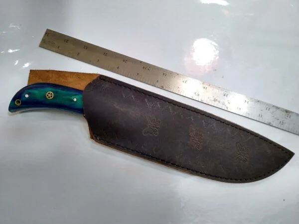 Handmade Damascus Pattern 11.5″ Fixed-Blade Straight-Back Knife with False Edge, and Sheath[Unused – Pristine Cond.] Collectible Knives cutlery