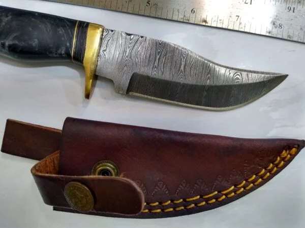 Handmade Damascus 8″ Fixed-Blade Bowie knife, and Leather Belt Sheath [Unused Pristine Cond.] Custom/Handmade cutlery