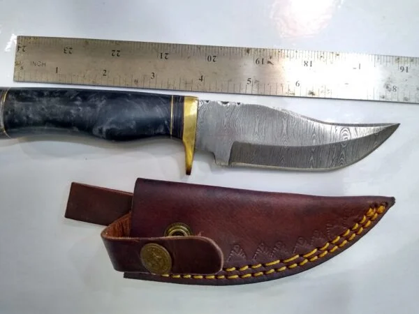 Handmade Damascus 8″ Fixed-Blade Bowie knife, and Leather Belt Sheath [Unused Pristine Cond.] Custom/Handmade cutlery