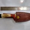 Handmade Damascus Pattern 8" Fixed-Blade Clip-Point knife with false edge, and Leather Belt Sheath [New - Unused]. - Image 2