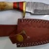 Handmade Damascus Pattern 8" Fixed-Blade Clip-Point knife with false edge, and Leather Belt Sheath [New - Unused].