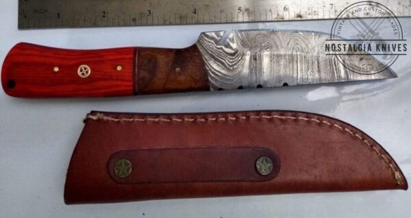 Handmade Damascus Pattern 8″ Fixed-Blade Straight-Back knife, with Belt Sheath[Unused – Pristine Cond.] Custom/Handmade cutlery