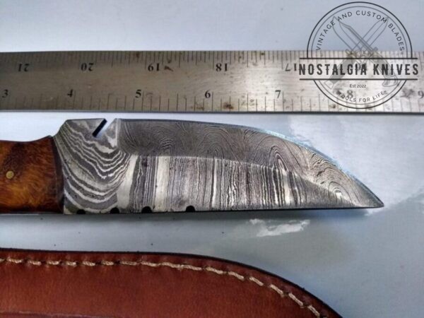 Handmade Damascus Pattern 8″ Fixed-Blade Straight-Back knife, with Belt Sheath[Unused – Pristine Cond.] Custom/Handmade cutlery