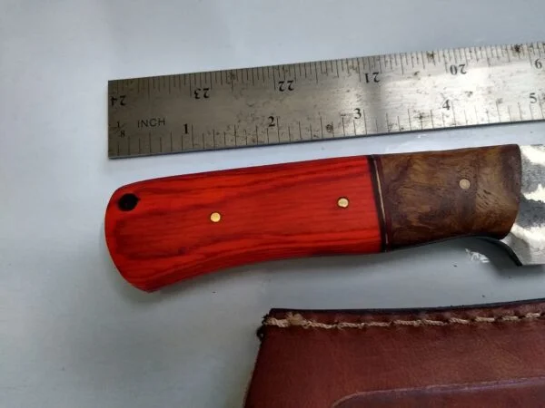 Handmade Damascus Pattern 8″ Fixed-Blade Straight-Back knife, with Belt Sheath[Unused – Pristine Cond.] Custom/Handmade cutlery