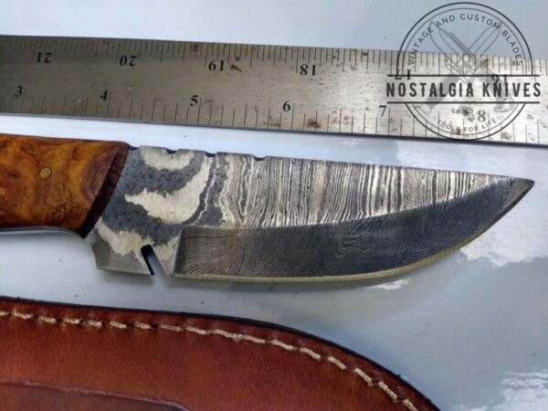Handmade Damascus Pattern 8″ Fixed-Blade Straight-Back knife, with Belt Sheath[Unused – Pristine Cond.] Custom/Handmade cutlery