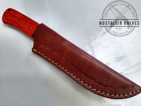 Handmade Damascus Pattern 8″ Fixed-Blade Straight-Back knife, with Belt Sheath[Unused – Pristine Cond.] Custom/Handmade cutlery
