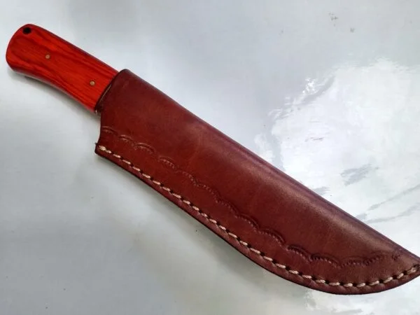 Handmade Damascus Pattern 8″ Fixed-Blade Straight-Back knife, with Belt Sheath[Unused – Pristine Cond.] Custom/Handmade cutlery