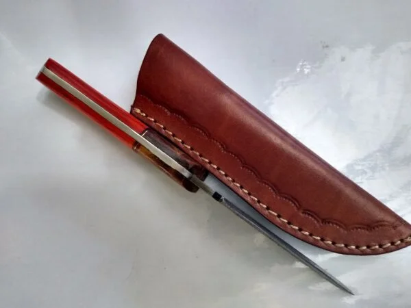 Handmade Damascus Pattern 8″ Fixed-Blade Straight-Back knife, with Belt Sheath[Unused – Pristine Cond.] Custom/Handmade cutlery