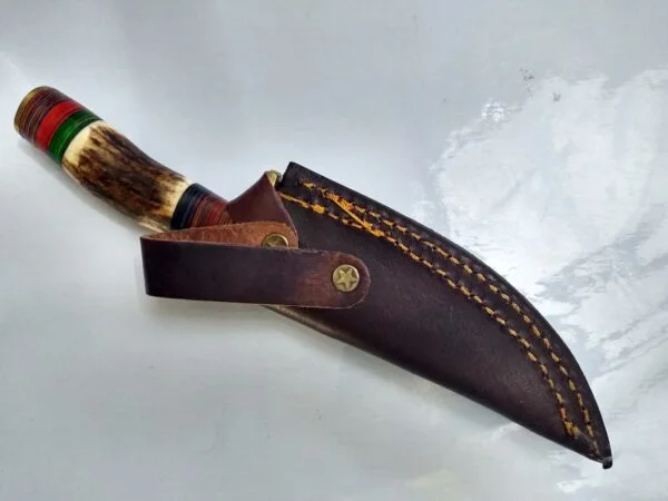 Handmade Damascus Pattern 8″ Fixed-Blade Clip-Point knife, with Belt Sheath[New/Unused]. Custom/Handmade cutlery