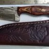 Handmade Damascus 7" Fixed-Blade Drop-Point knife, and Leather Belt Sheath [New/Unused].