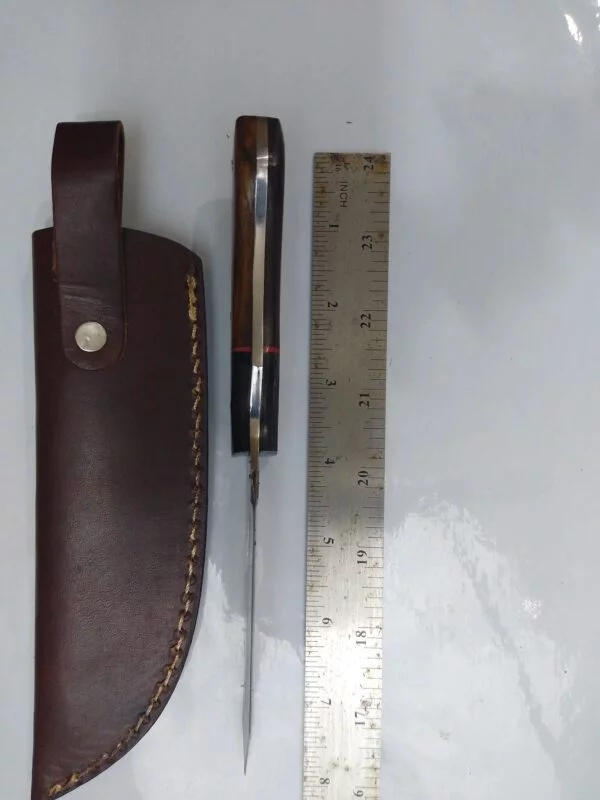 Custom Hand-forged 8″ Damascus Tanto Knife with serrated spine, and Leather Belt Sheath. Collectible Knives cutlery