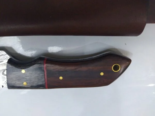 Custom Hand-forged 8″ Damascus Tanto Knife with serrated spine, and Leather Belt Sheath. Collectible Knives cutlery