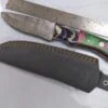 Handmade Damascus 9" Fixed-Blade Drop-Point Knife, Trippy Handle Design with Custom Gray Leather Belt Sheath[New/Unused]. - Image 2