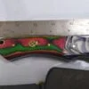 Handmade Damascus 9" Fixed-Blade Drop-Point Knife, Trippy Handle Design with Custom Gray Leather Belt Sheath[New/Unused]. - Image 5