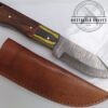 Custom Hand-forged 8" Damascus Clip-Point Knife with False Edge, and Leather Belt Sheath.