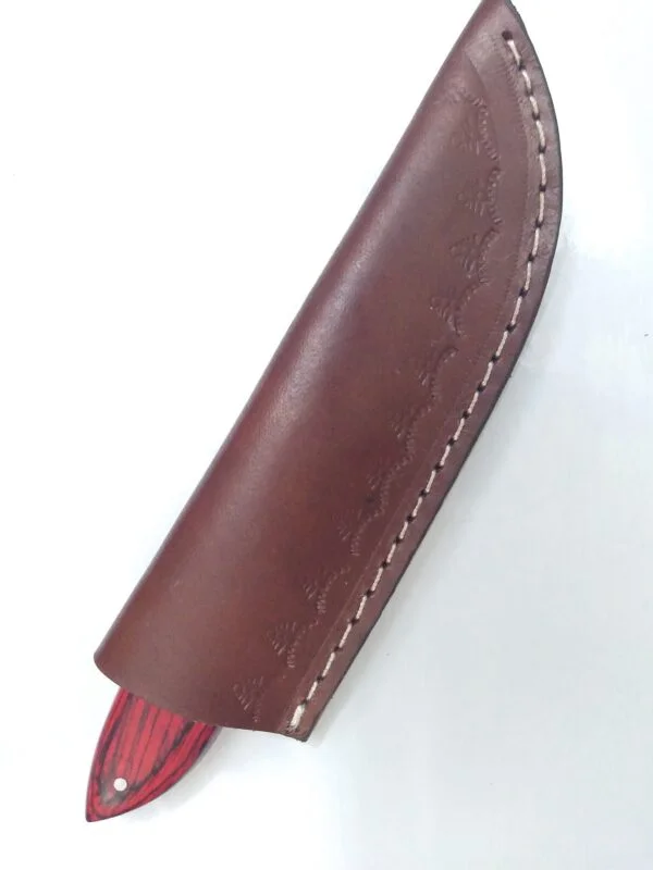Handmade Damascus 8″ Fixed-Blade Drop-Point knife, and Leather Belt Sheath [Unused – Pristine Cond.] Custom/Handmade cutlery