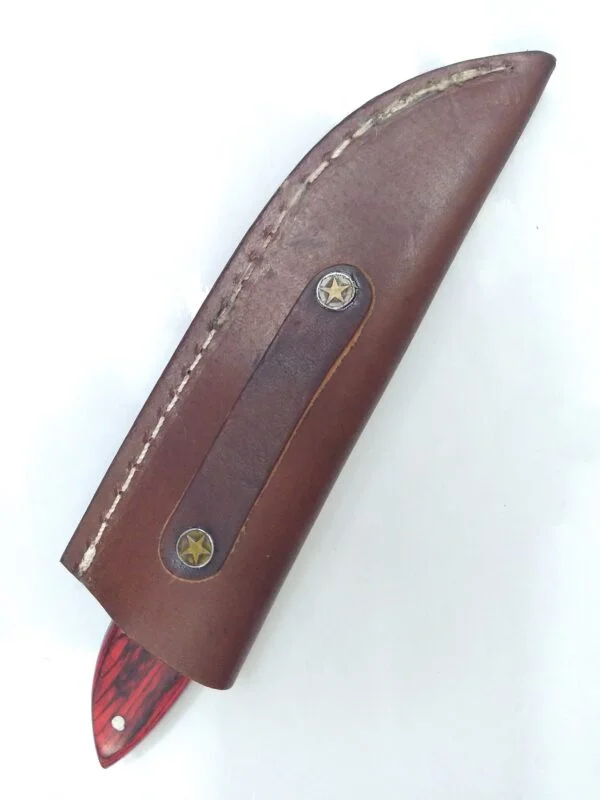 Handmade Damascus 8″ Fixed-Blade Drop-Point knife, and Leather Belt Sheath [Unused – Pristine Cond.] Custom/Handmade cutlery