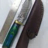 Handmade Damascus Pattern Clip-Point Fixed-Blade Knife with False edge, and Leather Belt Sheath [New – Unused].. - Image 2