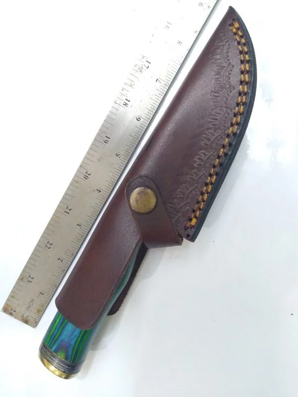 Handmade Damascus Pattern Clip-Point Fixed-Blade Knife with False edge, and Leather Belt Sheath [New – Unused].. Collectible Knives cutlery