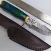 Handmade Damascus Pattern Clip-Point Fixed-Blade Knife with False edge, and Leather Belt Sheath [New – Unused]..