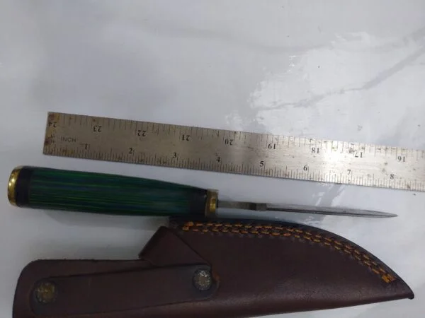 Handmade Damascus Pattern Clip-Point Fixed-Blade Knife with False edge, and Leather Belt Sheath [New – Unused].. Collectible Knives cutlery