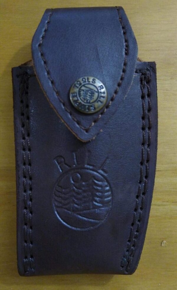 Rill Simple Tool – Azul Damascus Folding Knife with Skateboard Deck Scales and Leather Belt Sheath.[Unused Cond.] Damascus Knives cutlery