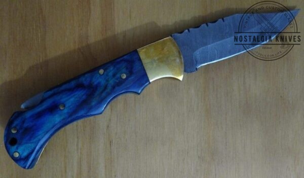 Rill Simple Tool – Azul Damascus Folding Knife with Skateboard Deck Scales and Leather Belt Sheath.[Unused Cond.] Damascus Knives cutlery