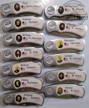 "The dead presidents" [13 Knives Total] Single Blade Spine-lock Pocket Knives [Unused - Pristine Cond].