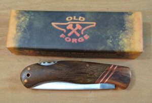 Old Forge OF028 - Burl Wood Handle w/ Copper Bolsters Lockback Single Blade Pocket Knife[New/Pristine Mint Cond.]