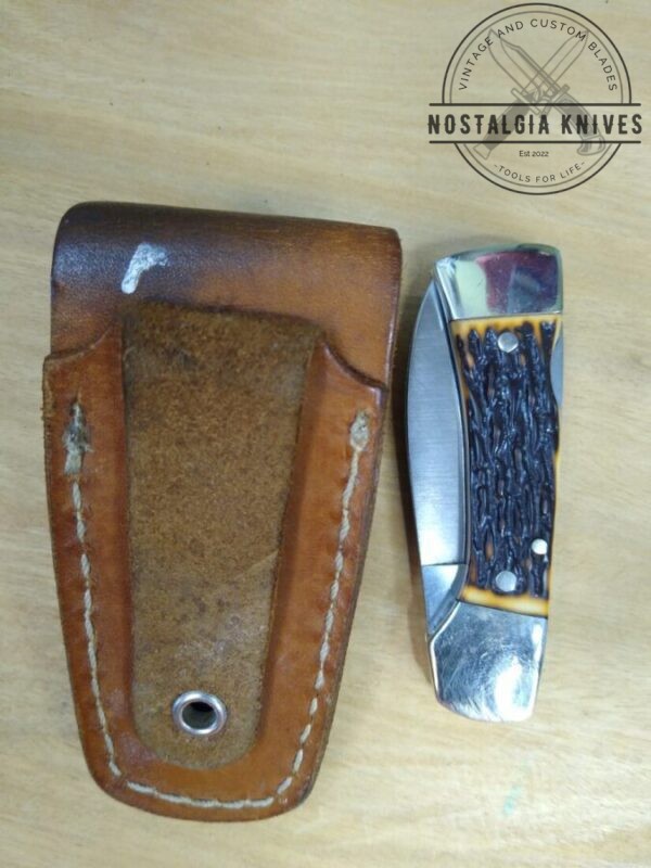 Heritage USA Hunter/Folder Single Blade Spine-lock knife with original leather belt sheath[Used – Pristine Cond.] Everyday Carry[EDC]