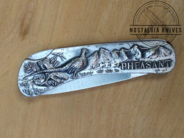 Sharp Pocket Knife, Made In Japan – Raised Relief Pheasants, Single Lock Blade, [Used – Near Mint Cond.] Collectible Knives