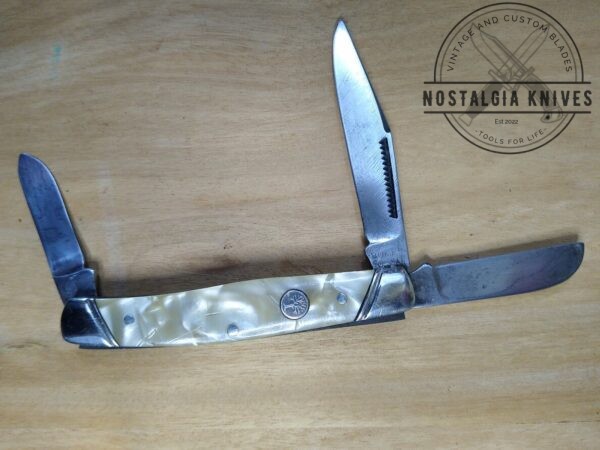 Vintage Böker USA 3 Blade Slant Bolster Stockman 9885, w/ Cracked Ice Celluloid Handle Scales [Used – Near Mint Cond.] Böker