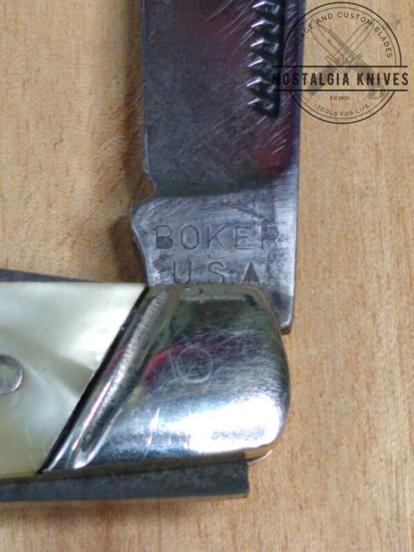 Vintage Böker USA 3 Blade Slant Bolster Stockman 9885, w/ Cracked Ice Celluloid Handle Scales [Used – Near Mint Cond.] Böker