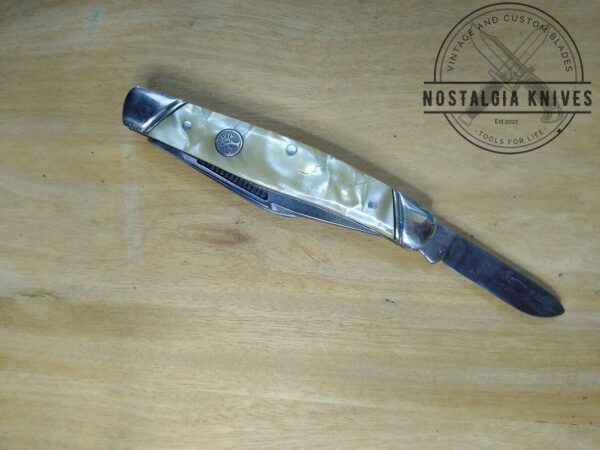 Vintage Böker USA 3 Blade Slant Bolster Stockman 9885, w/ Cracked Ice Celluloid Handle Scales [Used – Near Mint Cond.] Böker