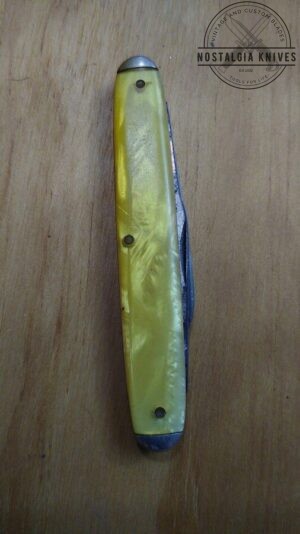 Vintage Camillus 2 Blade Pocket Knife, Tang stamped '42',with Yellow Pearl Handle Scales, Brass Liners and Pins[Used- Mint Cond.]