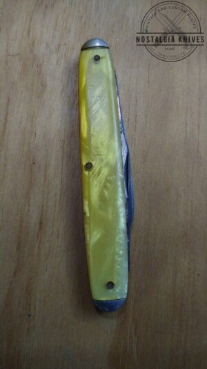 Vintage New York Knife Co. - Hammer Brand, 2 Blade Pocket Knife with Yellow Pearl Handle Scales, Brass Liners, Pins and Bail[Used-Mint Cond.]