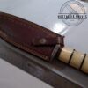 Handmade in TX, USA - Damascus 14" Fixed Blade Bowie knife with Damascus guard and butt cap. New Leather Belt Sheath, with that new leather smell [New-Unused] - Image 4