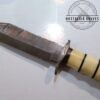 Handmade in TX, USA - Damascus 14" Fixed Blade Bowie knife with Damascus guard and butt cap. New Leather Belt Sheath, with that new leather smell [New-Unused] - Image 6